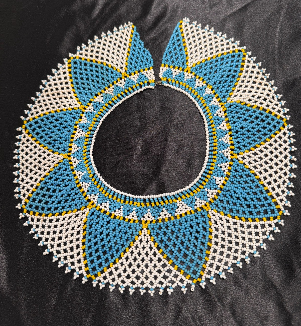 Handmade Beaded Collar Necklace Beadwork Choker Statement Bib Blue Native Style